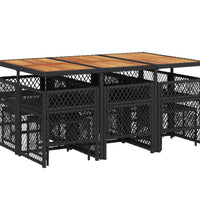 11-tlg. Garten-Essgruppe mit Kissen Schwarz Poly Rattan