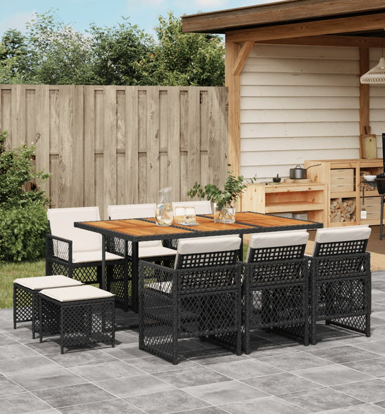 11-tlg. Garten-Essgruppe mit Kissen Schwarz Poly Rattan