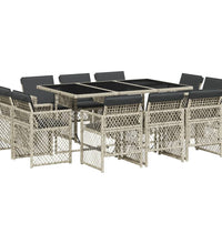 11-tlg. Garten-Essgruppe mit Kissen Hellgrau Poly Rattan