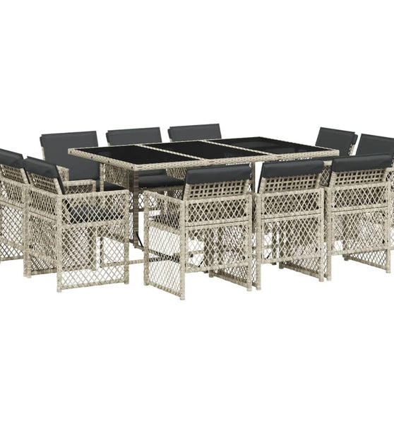 11-tlg. Garten-Essgruppe mit Kissen Hellgrau Poly Rattan