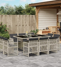 11-tlg. Garten-Essgruppe mit Kissen Hellgrau Poly Rattan