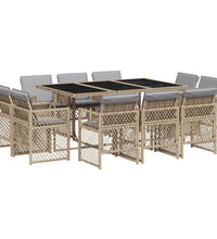 11-tlg. Garten-Essgruppe mit Kissen Beigemischung Poly Rattan