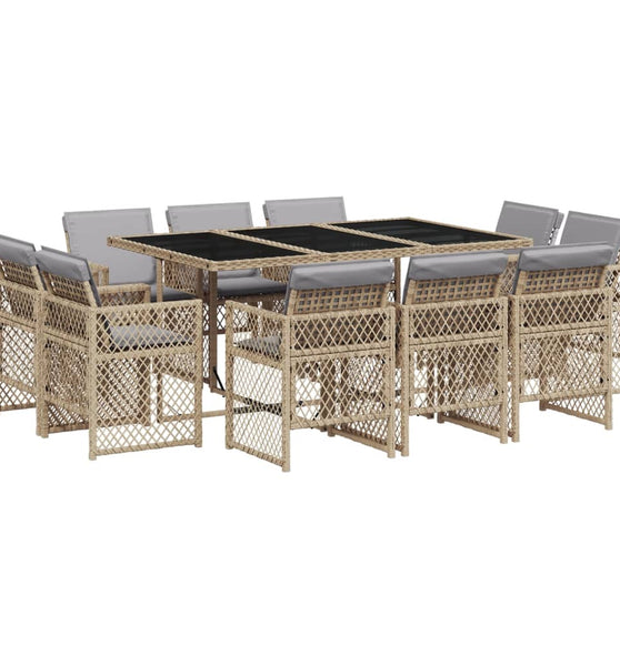 11-tlg. Garten-Essgruppe mit Kissen Beigemischung Poly Rattan