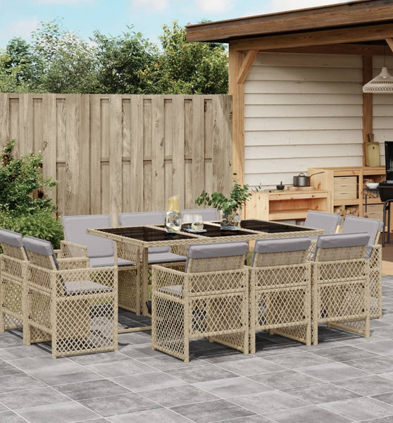 11-tlg. Garten-Essgruppe mit Kissen Beigemischung Poly Rattan
