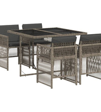 5-tlg. Garten-Essgruppe mit Kissen Grau Poly Rattan