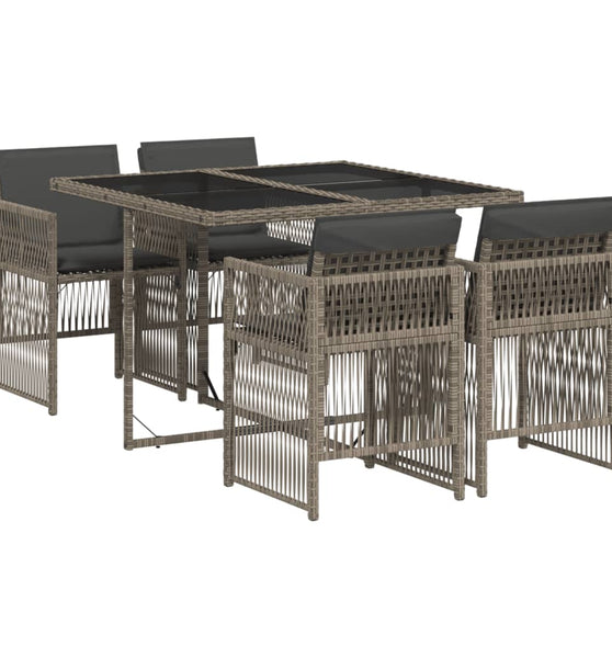 5-tlg. Garten-Essgruppe mit Kissen Grau Poly Rattan
