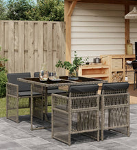 5-tlg. Garten-Essgruppe mit Kissen Grau Poly Rattan