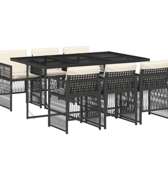 7-tlg. Garten-Essgruppe mit Kissen Schwarz Poly Rattan