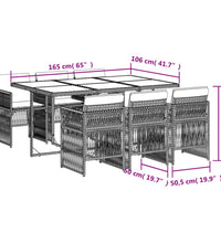 7-tlg. Garten-Essgruppe mit Kissen Schwarz Poly Rattan