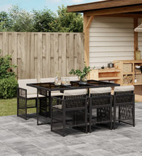7-tlg. Garten-Essgruppe mit Kissen Schwarz Poly Rattan