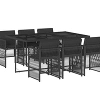 7-tlg. Garten-Essgruppe mit Kissen Schwarz Poly Rattan