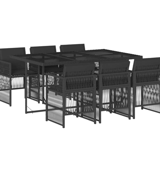 7-tlg. Garten-Essgruppe mit Kissen Schwarz Poly Rattan