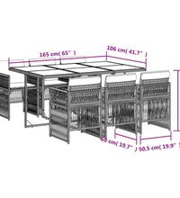 7-tlg. Garten-Essgruppe mit Kissen Schwarz Poly Rattan