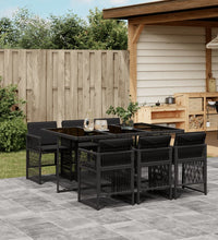 7-tlg. Garten-Essgruppe mit Kissen Schwarz Poly Rattan