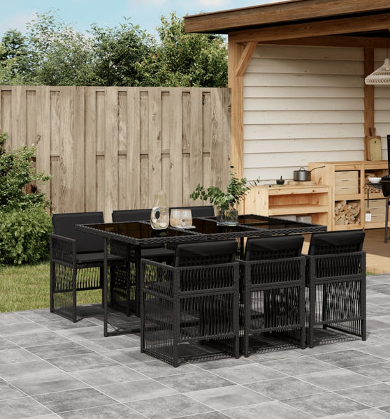 7-tlg. Garten-Essgruppe mit Kissen Schwarz Poly Rattan