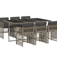 7-tlg. Garten-Essgruppe mit Kissen Grau Poly Rattan
