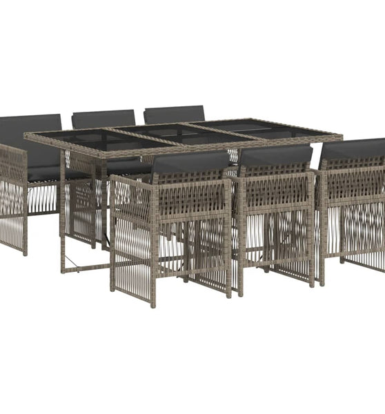 7-tlg. Garten-Essgruppe mit Kissen Grau Poly Rattan