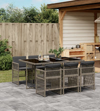 7-tlg. Garten-Essgruppe mit Kissen Grau Poly Rattan