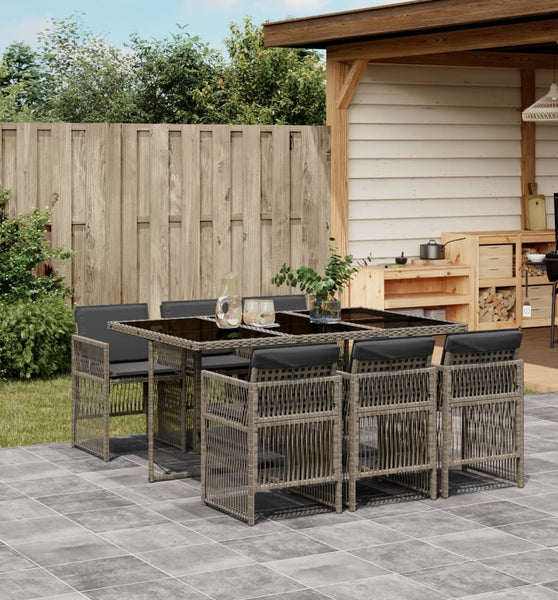 7-tlg. Garten-Essgruppe mit Kissen Grau Poly Rattan