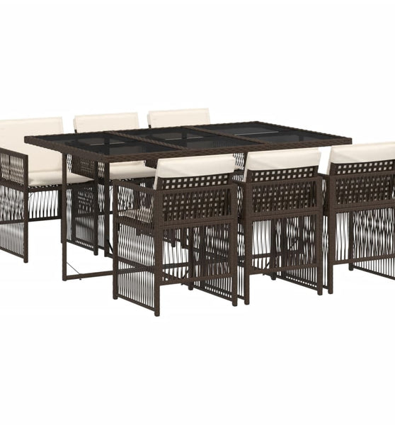 7-tlg. Garten-Essgruppe mit Kissen Braun Poly Rattan