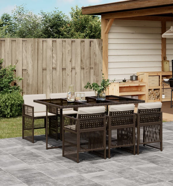 7-tlg. Garten-Essgruppe mit Kissen Braun Poly Rattan