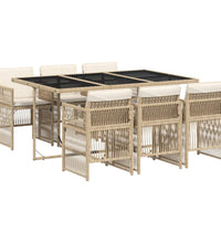 7-tlg. Garten-Essgruppe mit Kissen Beige Poly Rattan