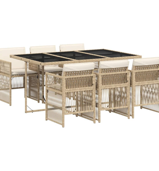 7-tlg. Garten-Essgruppe mit Kissen Beige Poly Rattan
