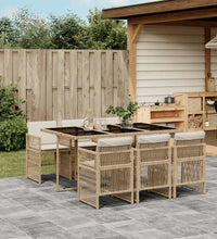 7-tlg. Garten-Essgruppe mit Kissen Beige Poly Rattan