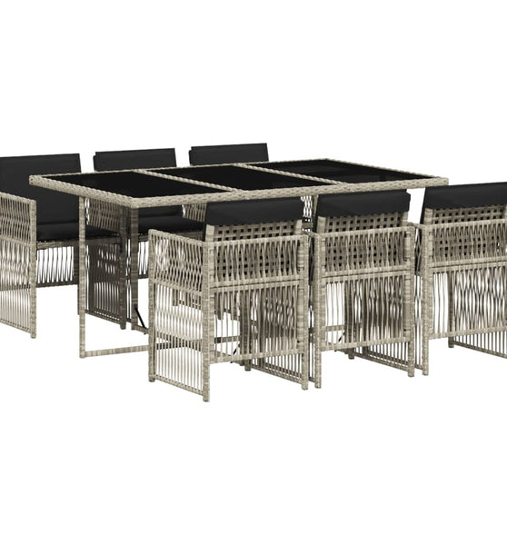 7-tlg. Garten-Essgruppe mit Kissen Hellgrau Poly Rattan