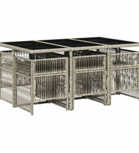 7-tlg. Garten-Essgruppe mit Kissen Hellgrau Poly Rattan