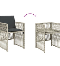 7-tlg. Garten-Essgruppe mit Kissen Hellgrau Poly Rattan