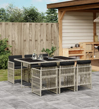 7-tlg. Garten-Essgruppe mit Kissen Hellgrau Poly Rattan