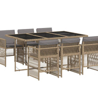 7-tlg. Garten-Essgruppe mit Kissen Beigemischung Poly Rattan
