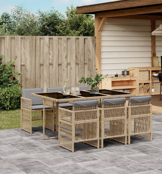 7-tlg. Garten-Essgruppe mit Kissen Beigemischung Poly Rattan