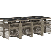 9-tlg. Garten-Essgruppe mit Kissen Grau Poly Rattan