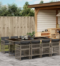 9-tlg. Garten-Essgruppe mit Kissen Grau Poly Rattan