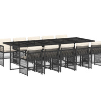 11-tlg. Garten-Essgruppe mit Kissen Schwarz Poly Rattan