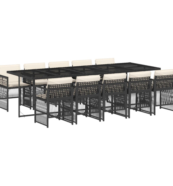 11-tlg. Garten-Essgruppe mit Kissen Schwarz Poly Rattan