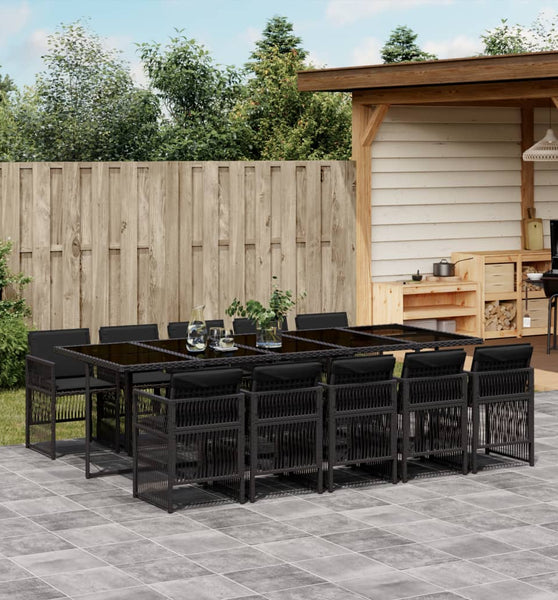 11-tlg. Garten-Essgruppe mit Kissen Schwarz Poly Rattan