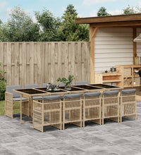 11-tlg. Garten-Essgruppe mit Kissen Grau Poly Rattan