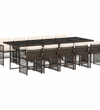 11-tlg. Garten-Essgruppe mit Kissen Braun Poly Rattan