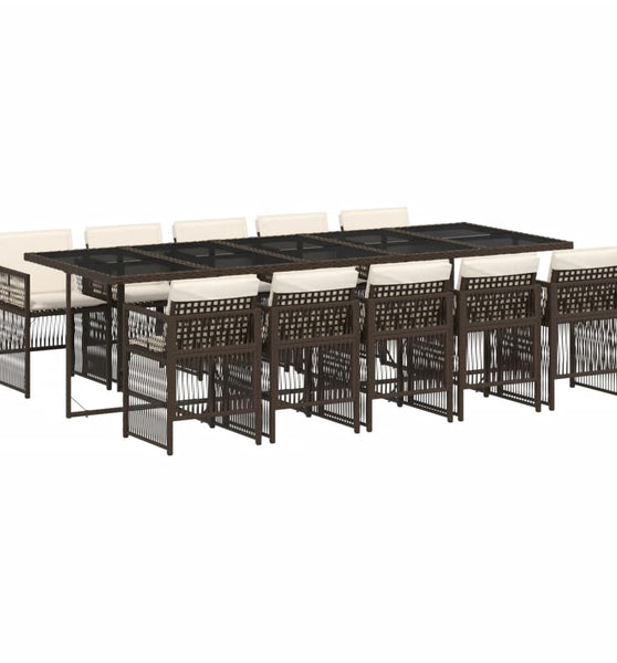 11-tlg. Garten-Essgruppe mit Kissen Braun Poly Rattan