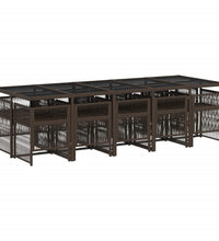 11-tlg. Garten-Essgruppe mit Kissen Braun Poly Rattan