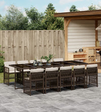 11-tlg. Garten-Essgruppe mit Kissen Braun Poly Rattan
