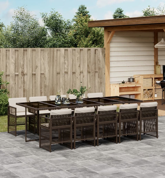 11-tlg. Garten-Essgruppe mit Kissen Braun Poly Rattan
