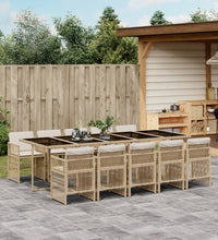 11-tlg. Garten-Essgruppe mit Kissen Beige Poly Rattan