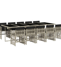 11-tlg. Garten-Essgruppe mit Kissen Hellgrau Poly Rattan