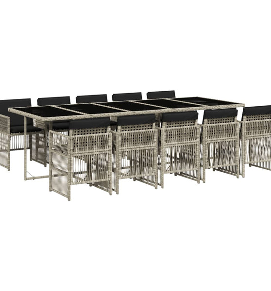 11-tlg. Garten-Essgruppe mit Kissen Hellgrau Poly Rattan