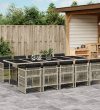 11-tlg. Garten-Essgruppe mit Kissen Hellgrau Poly Rattan