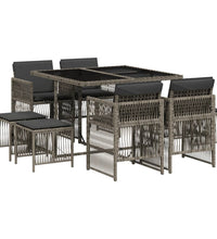 9-tlg. Garten-Essgruppe mit Kissen Grau Poly Rattan